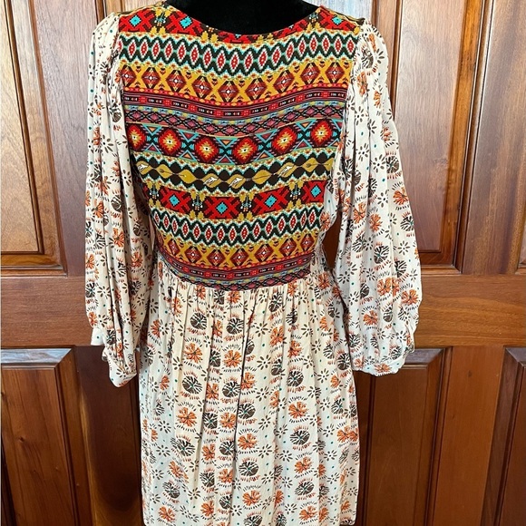 Umgee Aztec Dove Pattern 3/4 Sleeve Tunic Mini Dress Boho Western Rodeo Sz Small - Picture 7 of 12